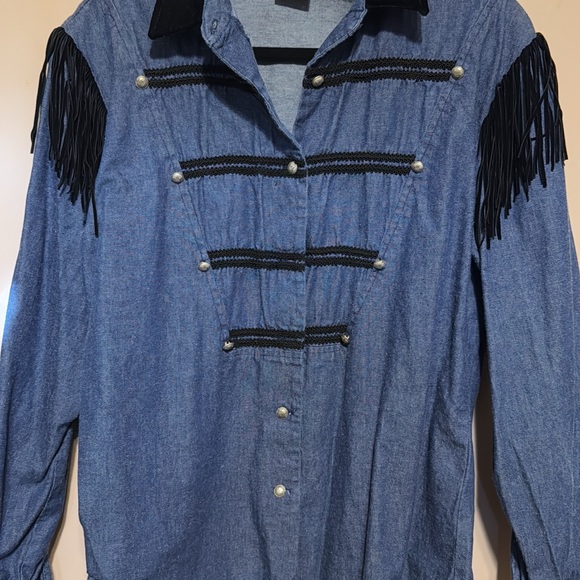 Roper Blue Fringe Denim Shirt - Picture 1 of 2